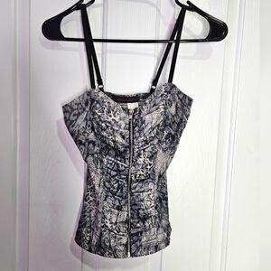 Edgy Animal and Snake Print Top with Zipper, Black Grey White, Seductions, XS